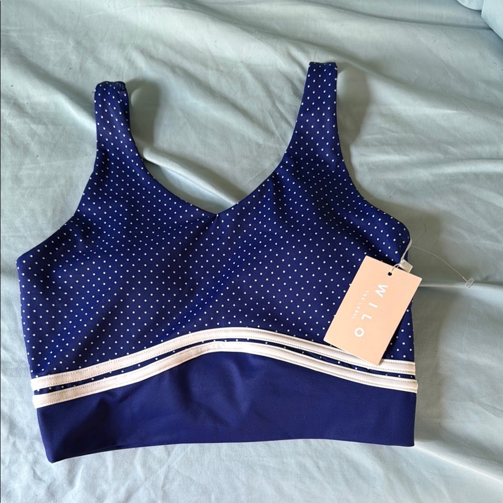 Will Blue and White Sports Bra with Polka Dots